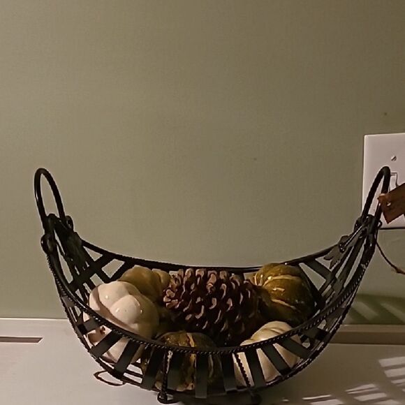 Metal Basket  with Fall Decor - Picture 1 of 7